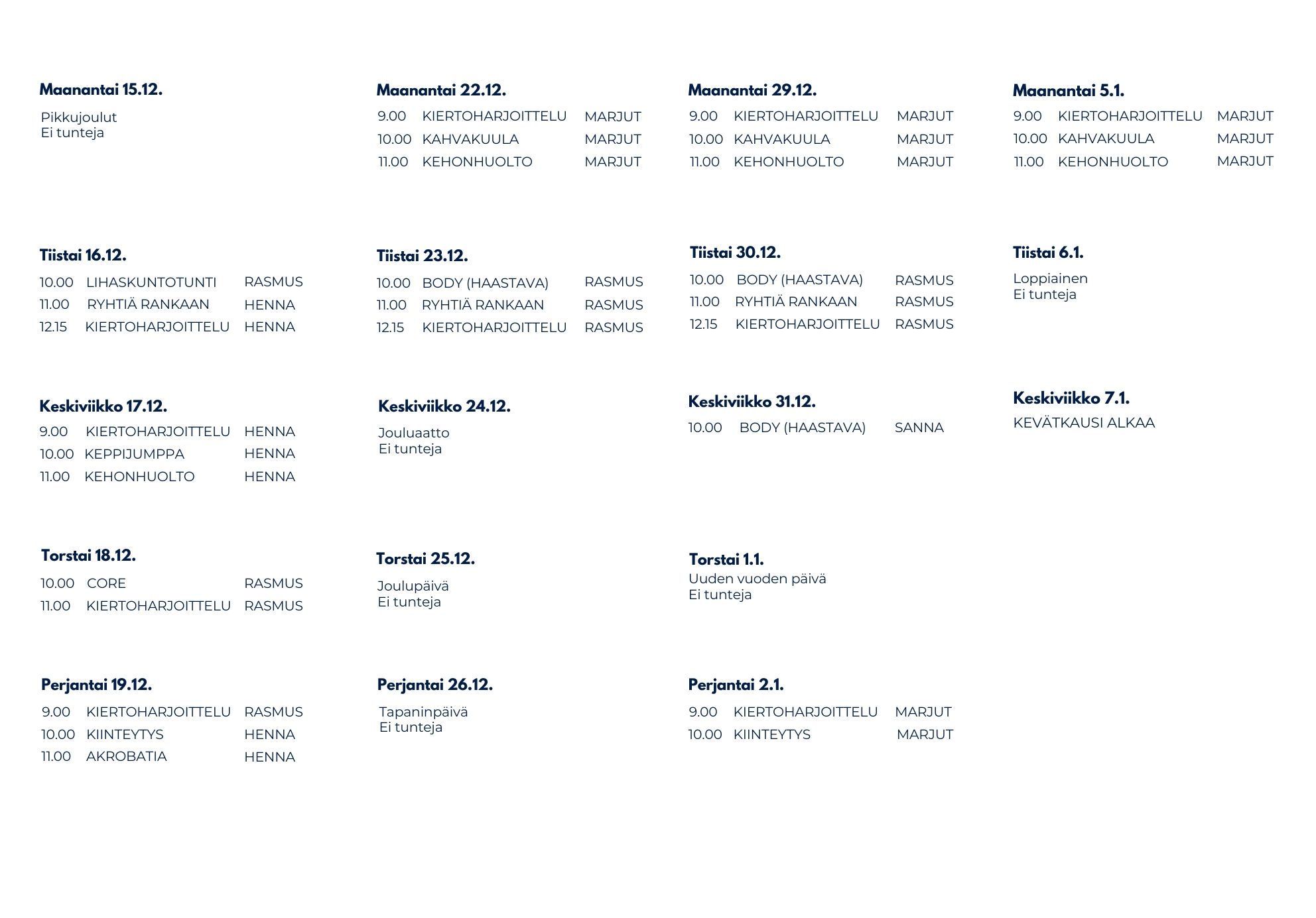 Eläkeikäisten ryhmäliikunta Joulukausi 2025-2026